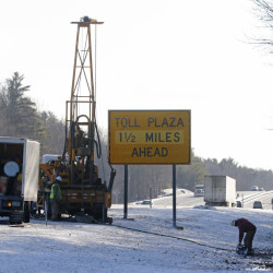 Drilling and excavating crews begin preliminary work on land owned by the Maine Turnpike Authority near mile marker 8.8 in York as planning proceeds and permits are sought for a new toll plaza. The turnpike’s board of directors voted unanimously in November to build a plaza 1.5 miles north of the existing one, despite objections from nearby residents. Plans call for the new plaza to allow motorists to pay cash at booths or to pay electronically with an E-ZPass using highway-speed lanes, such as those on Interstate 95 in Hampton, N.H.