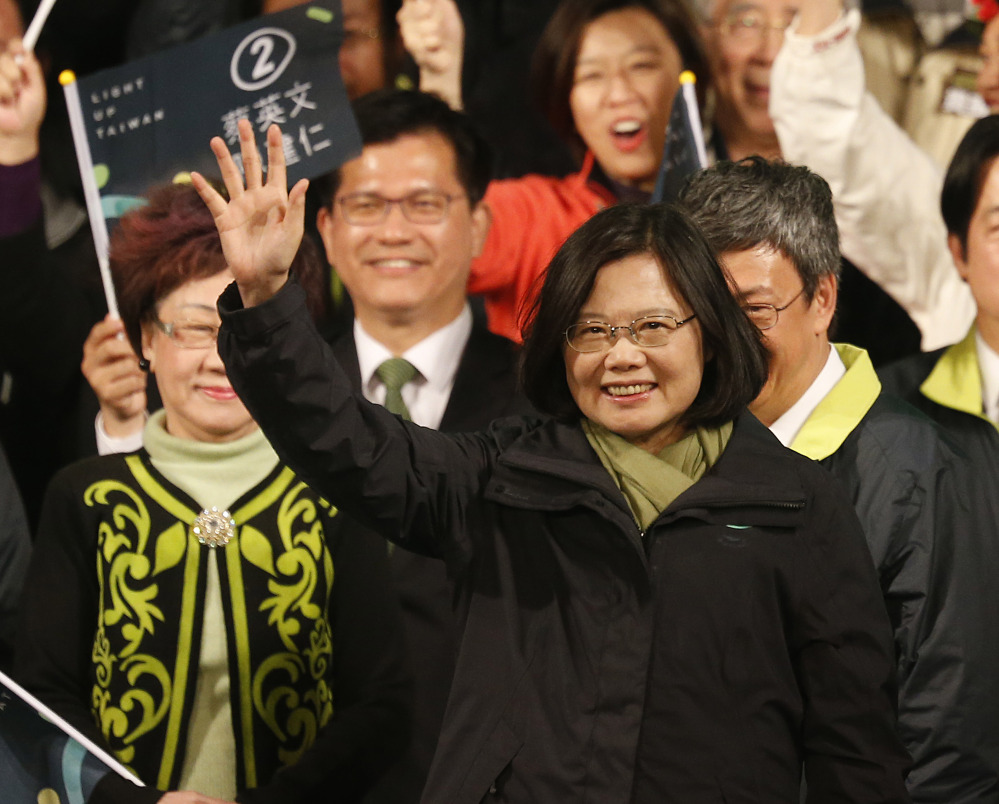 Tsai Ing-wen celebrates Saturday in Taipei, Taiwan, after she won 56 percent of votes in a national election that seemed to reject years of focusing on a cozy relationship with China.