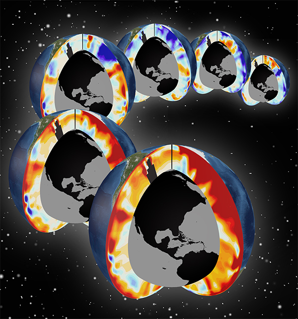 This image provided by Lawrence Livermore National Laboratory shows Pacific and Atlantic meridional sections showing upper-ocean warming for the past six decades (1955-2011). Red colors indicate a warming (positive) anomaly and blue colors indicate a cooling (negative) anomaly. The amount of global-warming triggered heat energy absorbed by the seas has doubled since 1997, a new study showed. Scientists have long known that more than 90 percent of the heat energy from man-made global warming goes into the world’s oceans instead of the ground. And they’ve seen ocean heat content rise in recent years. But a new study using  ocean observing data that goes back to the British research ship Challenger in the 1870s, includes high-tech modern underwater monitors and computer models, tracked how much man-made heat has been buried in the oceans in the past 150 years. (Timo Bremer/Lawrence Livermore National Laboratory via AP)