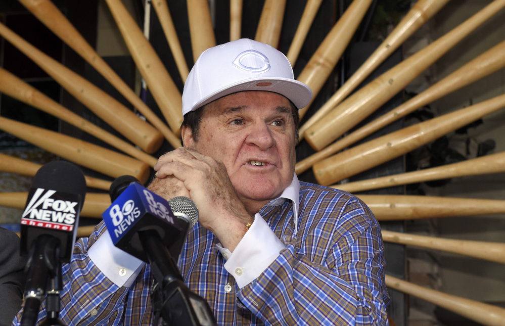 FILE - In this Dec. 15, 2015, file photo, former baseball player and manager Pete Rose speaks at a news conference, in Las Vegas.