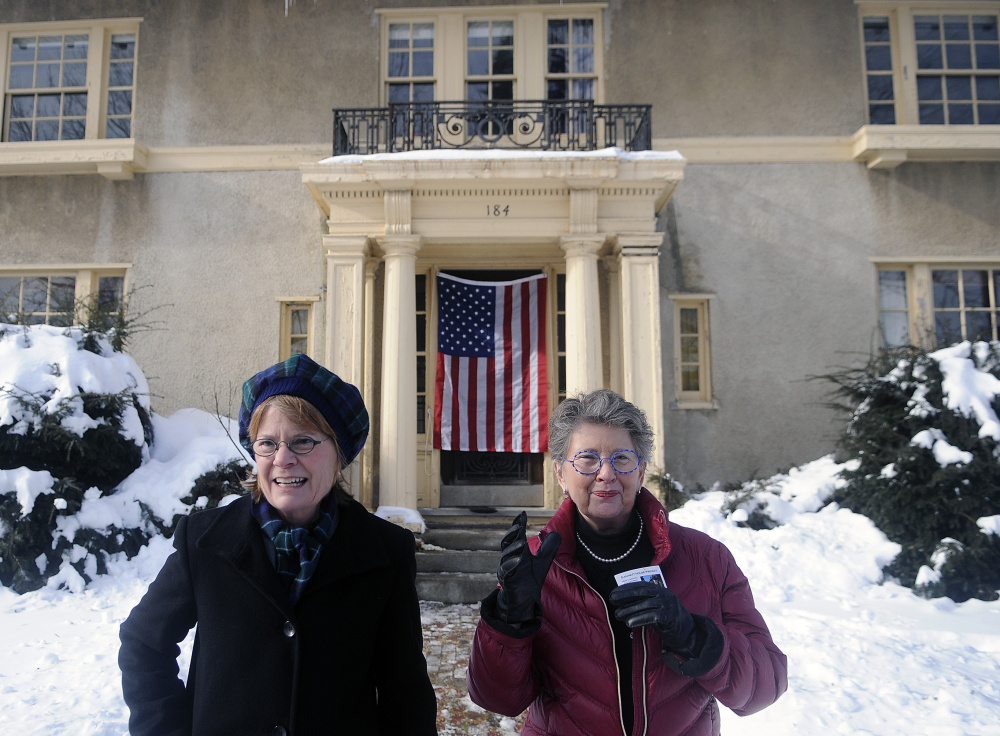 Sisters Genie Gannett, left, and Terry Gannett Hopkins, granddaughters of publisher Guy P. Gannett, are leading the project to convert a former state office building into a museum.