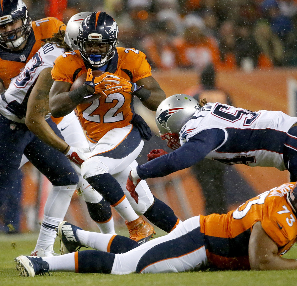 C.J. Anderson, who scored the overtime touchdown against the Patriots in November, and Ronnie Hillman will be counted on by the Broncos to gain yards and control the ball.