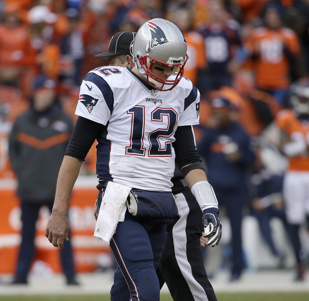 Patriots quarterback Tom Brady set an NFL record Sunday by playing in his 31st postseason game, breaking a tie with former teammate Adam Vinatieri, but he missed out on a chance to go to the Super Bowl for the seventh time.