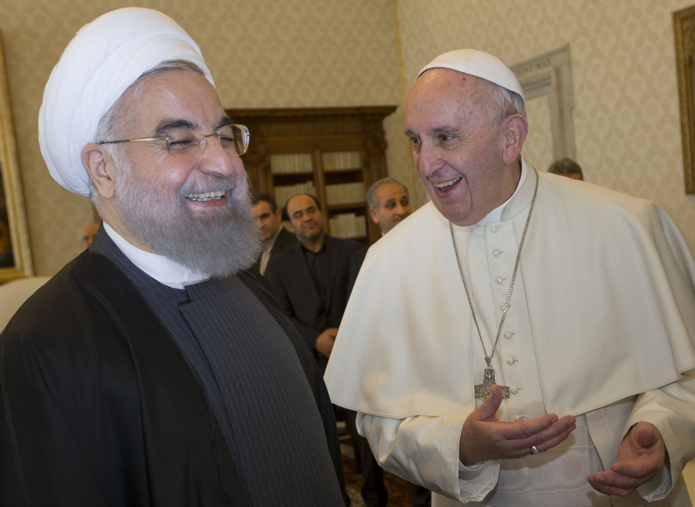 Pope Francis and Iranian President Hassan Rouhani meet Tuesday at the Vatican. Rouhani is on a four-day European tour to boost Iran’s image.