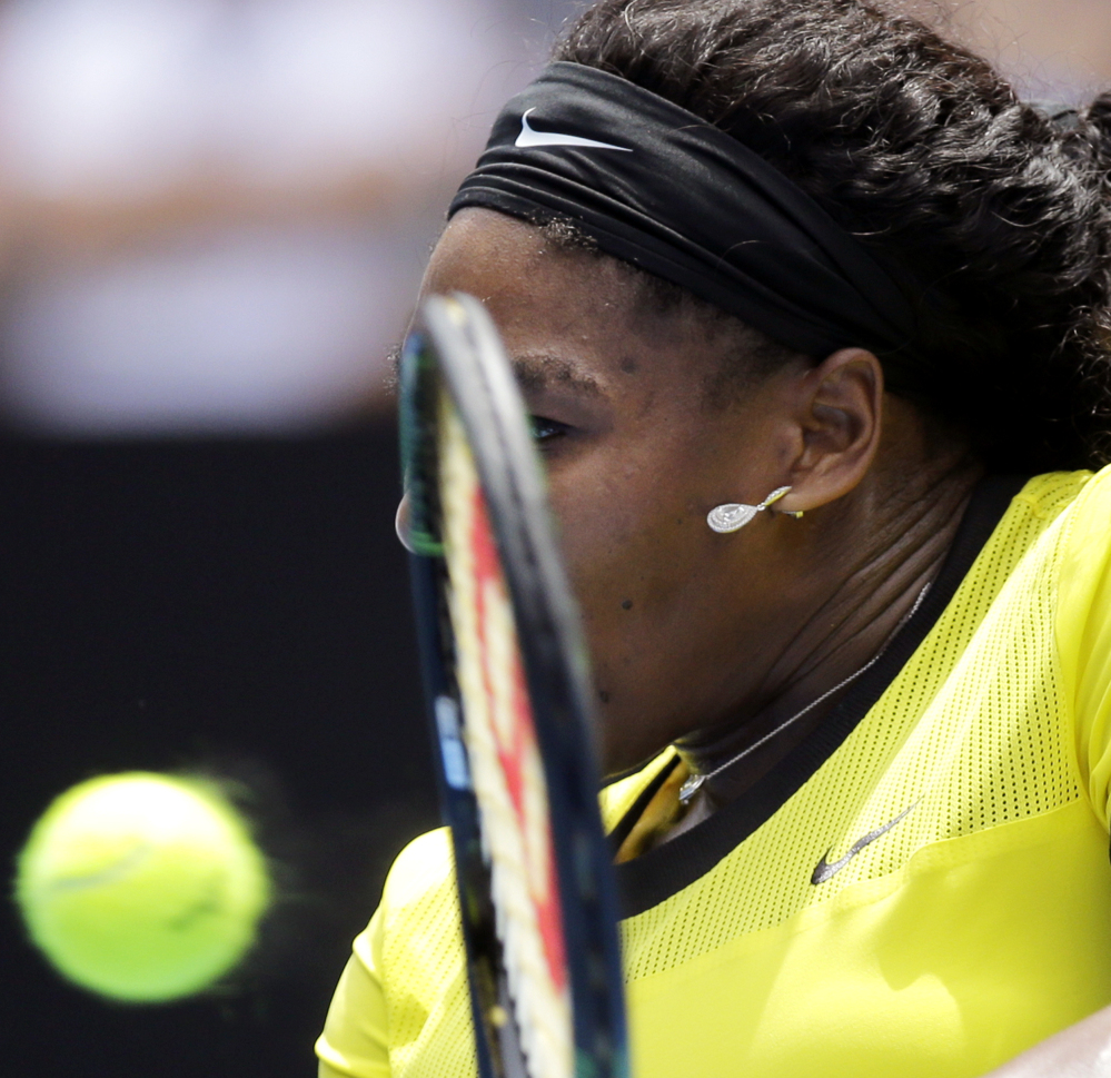 Serena Williams, sporting a bright neon outfit she designed herself, hasn’t lost a set at the Australian Open this year and faces Angelique Kerber early Saturday morning in the final.
