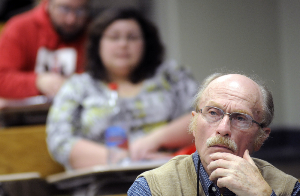 George Van Deventer, 80, listens to a lecture during a U.S. history class at the University of Maine at Augusta.
