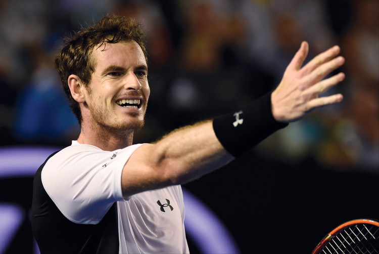 Andy Murray of Britain gestures during his quarterfinal match against David Ferrer of Spain at the Australian Open tennis championships in Melbourne, Australia, Wednesday. The Associated Press