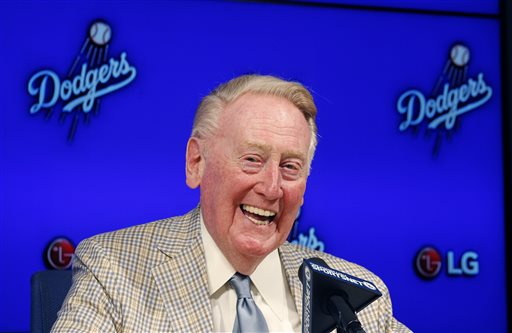 The Los Angeles City Council on Friday voted unanimously to rename Elysian Park Avenue as Vin Scully Avenue for the Dodgers' announcer who will begin his final season behind the microphone in April.
The Associated Press