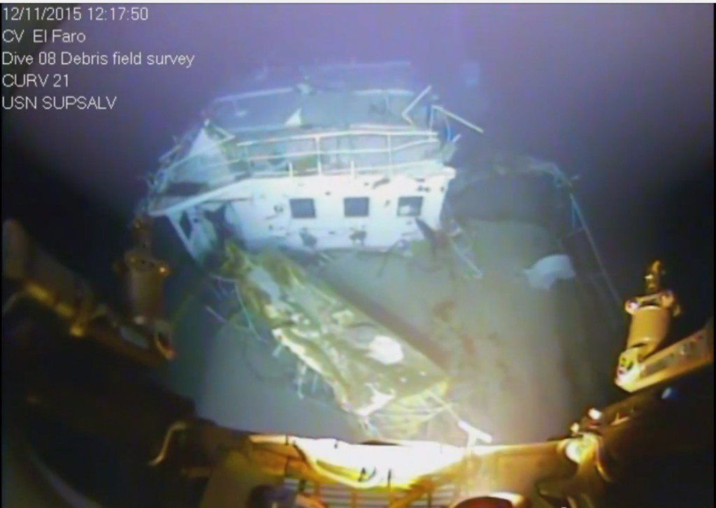 A still shot from video footage of the wreckage from the El Faro. The footage was released Sunday evening by the National Transportation Safety Board.
