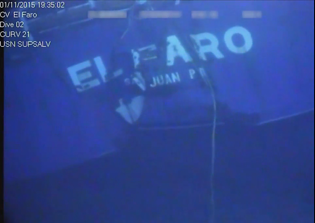 A still shot from video footage of the wreckage from the El Faro. The footage was released Sunday evening by the National Transportation Safety Board.