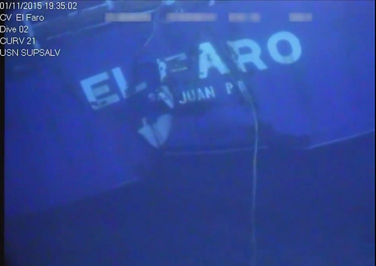 A still shot from undersea video footage of the wreckage from the El Faro