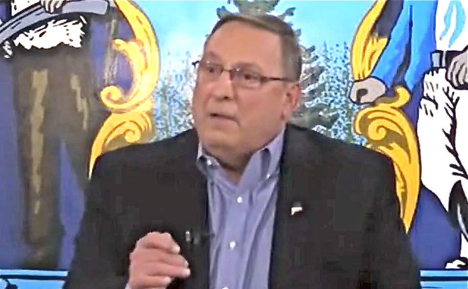 In this screen shot from WVII-TV, Gov. Paul LePage responds to a question from the audience at Tuesday's town hall meeting in Bangor.
