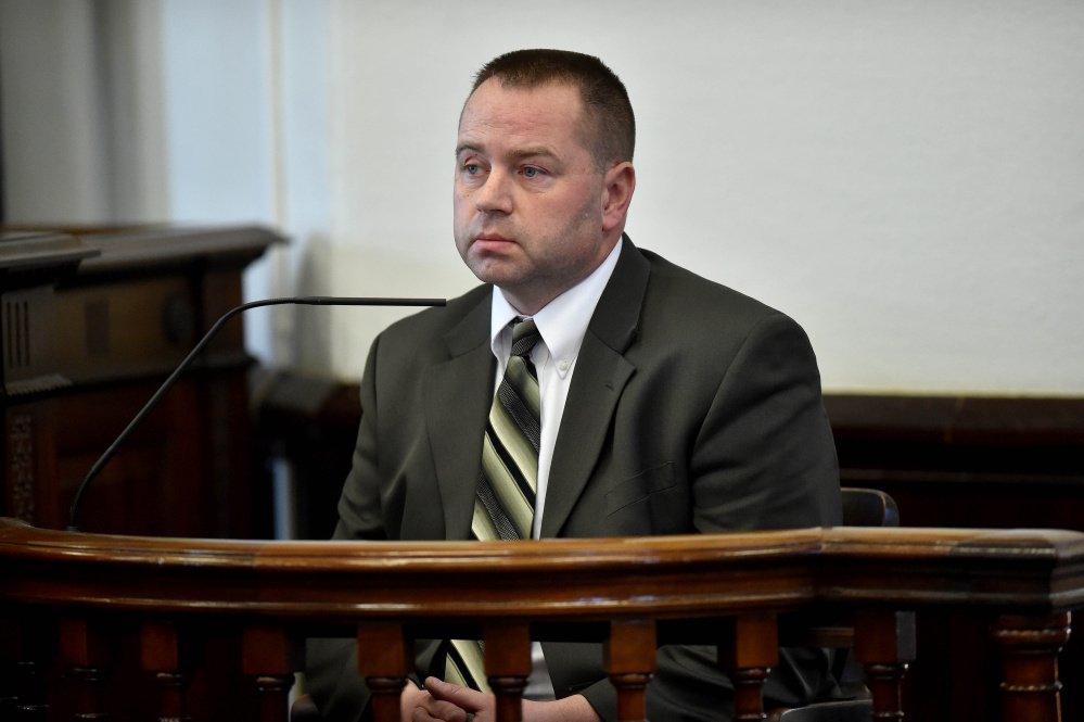 Lt. Scott Bryant testifies in Somerset County Superior Court Friday int he hearing to determine whether Kayla Stewart, of Fairfield, should be held without bail on charges she murdered her infant son.
