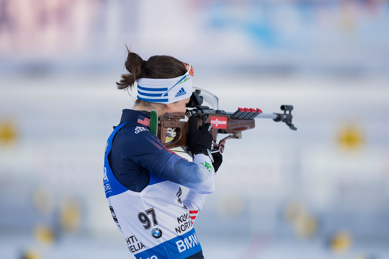 Clare Egan will be competing for the third time at the Nordic Heritage Center in Presque Isle, but first time with a rifle strapped to her back. NordicFocus
