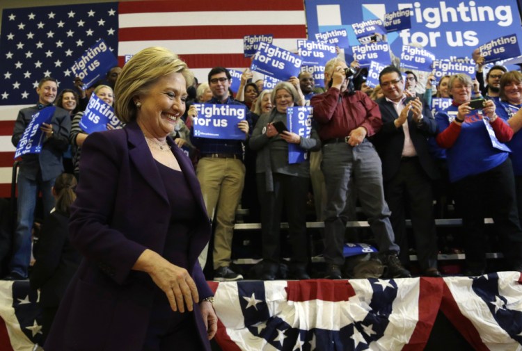 Democratic presidential candidate Hillary Clinton arrives at a campaign event Tuesday in Nashua, N.H., the next primary state in the presidential campaign.