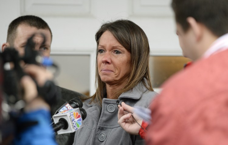 Susan Johnson speaks to the press after James Pak pleaded guilty in York County Superior Court in February 2016.