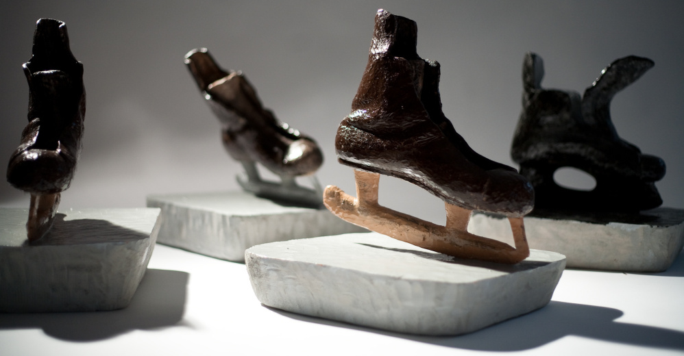 Tacks, 2008–09, carved and painted wood in five parts.