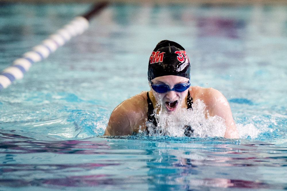 Charlotte Pratt of Scarborough comes up for air during the breast stroke in the 200-yard individual medley. Pratt was second to Ana Neff-Jendrasko of McAuley.