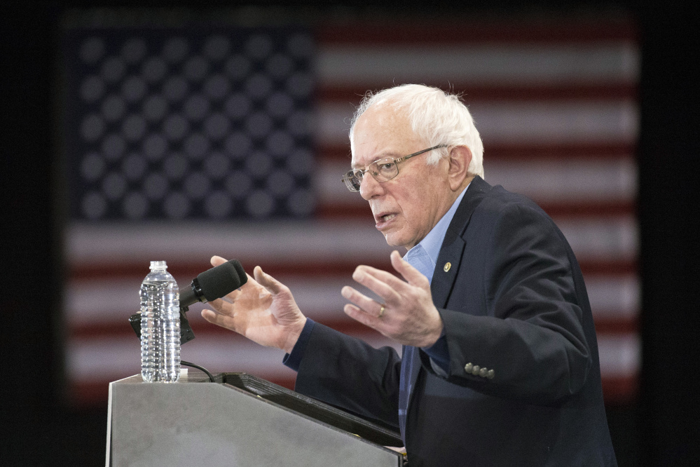 Democratic presidential candidate Sen. Bernie Sanders, I-Vt., speaks during a campaign stop at the Franklin Pierce University Fieldhouse, Saturday.
