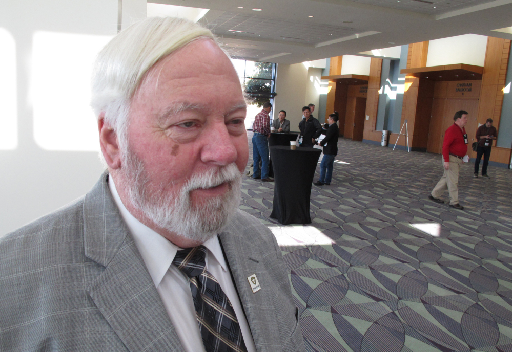 Joe Conlon, technical adviser for the American Mosquito Control Association, discusses challenges associated with fighting the mosquito that carry the Zika virus during the association’s annual conference in Savannah, Georgia, on Monday, Feb. 8, 2016. Experts say the mosquito species known to spread the Zika virus live and breed in people’s homes and yards, making them tough to reach with sprays and often requiring labor-intensive door-to-door interventions. (AP Photo/Ross Bynum)