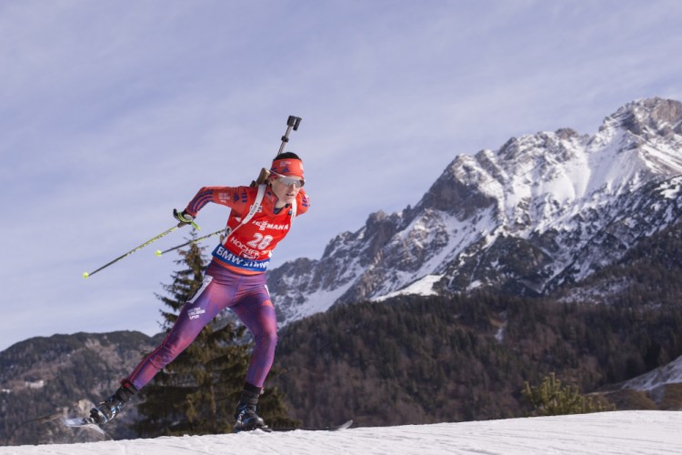 Clare Egan opened this World Cup season by placing 16th among the world’s best biathletes in Sweden, but then fell to 83rd in a sprint race, above, in Austria. “We have barely scratched the surface” of Egan’s abilities, said Max Cobb, president of U.S. Biathlon. US Biathlon/NordicFocus