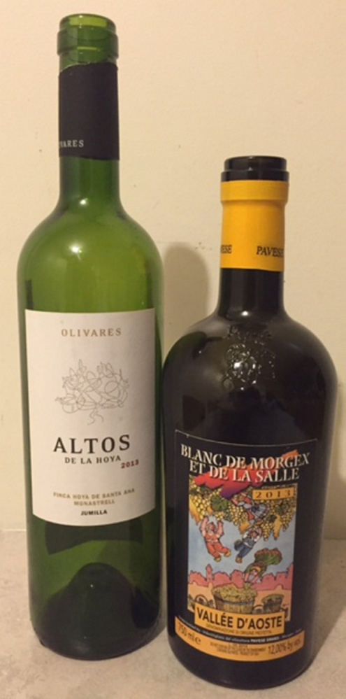The Olivares Altos de la Hoya 2013 ($12) is full of ripe spiciness while the Ermes Pavese Blanc de Morgex et de la Salle 2013 ($29) is made from the prié blanc grape native to the Valle d'Aosta, a French-leaning district in Italy's extreme northwest.