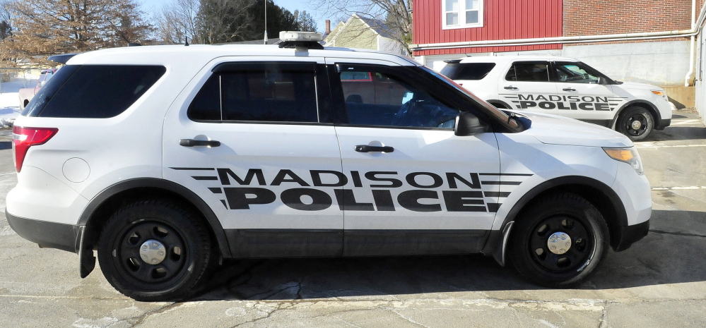 Two Madison Police Department cruisers stand parked at the police station last March. The department was dissolved and the town contracted with the Somerset County Sheriff’s Office in July. Former police Sgt. David Trask is suing for wrongful termination after the sheriff told him in December that his employment “was not going to work out.”