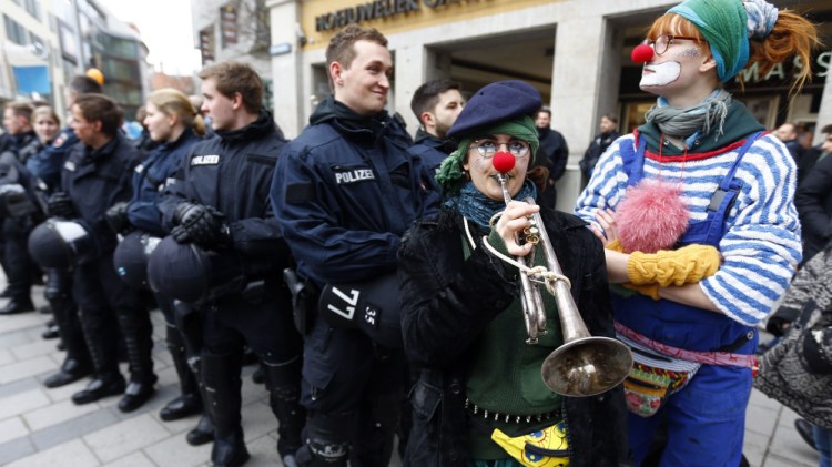 Protesters take part in a demonstration against the Security Conference in Munich, Germany, Saturday.