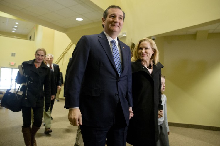 Presidential candidate Sen. Ted Cruz, R-Texas, accompanied by his wife, Heidi, and daughter Caroline arrive Sunday to attend services at a church in Beaufort, S.C.