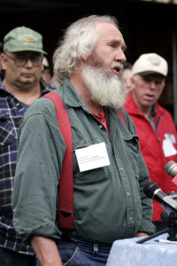 In a news conference in Fairfield, Vermont,, by the group Rural Vermont, board member and dairy farmer Jack Lazor of Westfield, Vermont, expresses his disappointment in Gov. James Douglas' veto of the genetic seed bill. The Associated Press