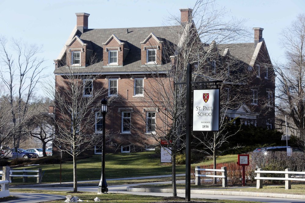 The entrance to St. Paul’s School is seen Friday in Concord, N.H. Six months after a graduate from the prep school was convicted on charges of sexual assault and using a computer to lure a 15-year-old girl for sex, the school plans a symposium to help educators called “Empathy, Intimacy and Technology in a Boarding School Environment.”