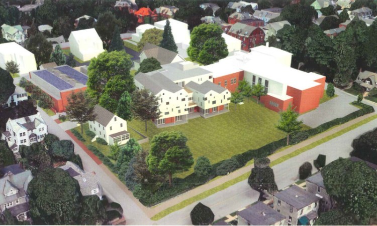 An artist’s rendering shows what the Waynflete School campus could look like after a $12 million renovation project.