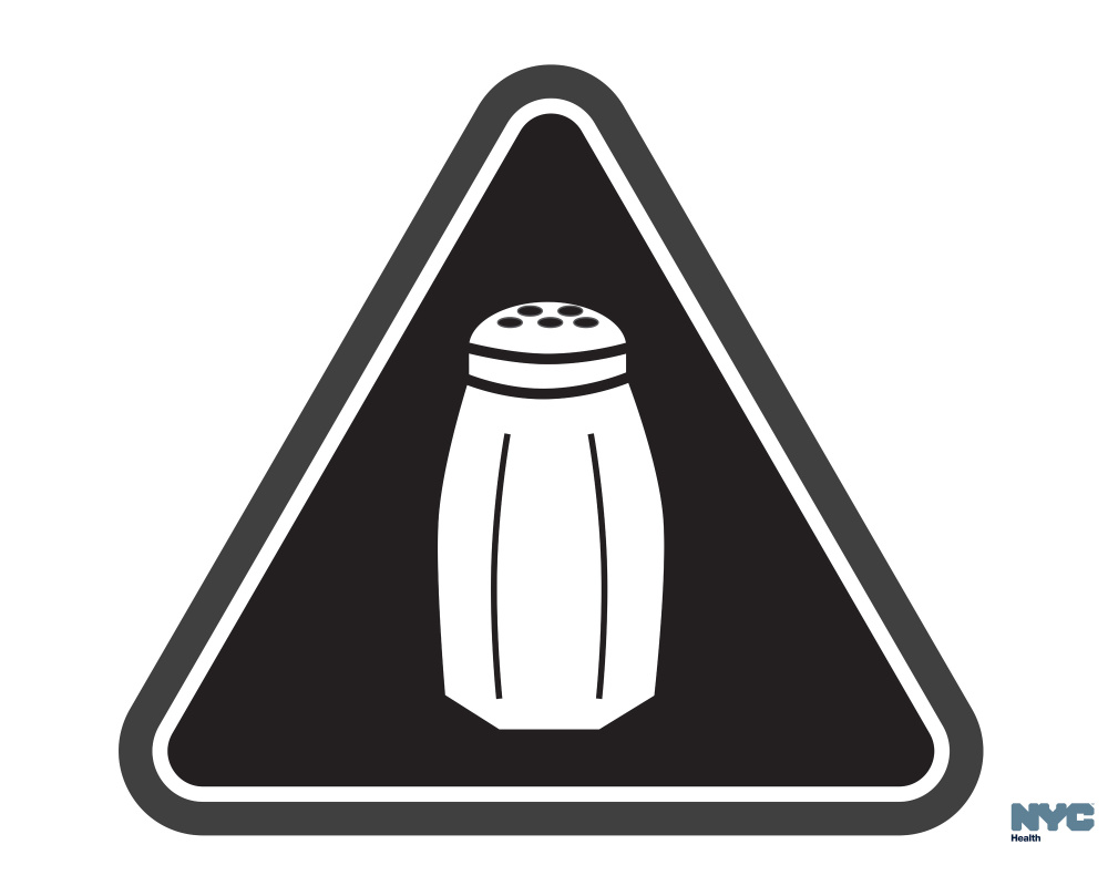 Icon of a salt shaker serves as a graphic warning to NYC consumers of high salt content in foods.