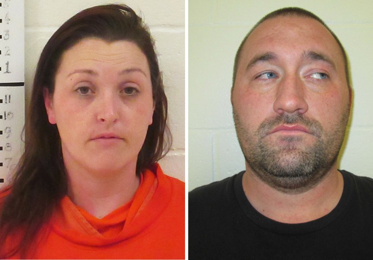 Jenna Ward, 30, of Arundel (left) Justin Riggall, 35, of Kennebunk charged with firing a gun inside a pickup truck. Photos courtesy of the York Sheriff''s Office