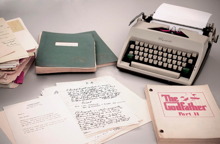 Mario Puzo’s 1965 Olympia typewriter with manuscripts and versions of both Godfather I and II screenplays.