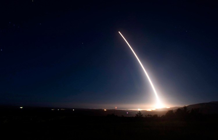 An unarmed Minuteman III intercontinental ballistic missile launches during an operational test at Vandenberg Air Force Base on Saturday.