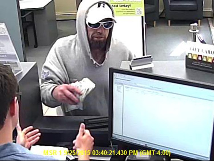 Surveillance photo of Thomas Monat recorded Sept. 25, 2015, during the robbery of the University Credit Union. Photo courtesy of Portland police 