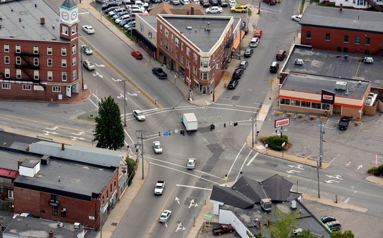 The Woodfords Corner intersection in Portland would become friendlier to pedstrians and businesses under a $2.6 million improvement plan. 
2013 Press Herald file photo/Gabe Souza