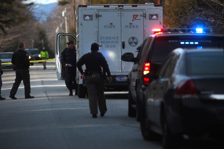 The Maine State Police Evidence Response Team arrives at the scene of a fatal shooting at 331 Hancock Pond Road in Sebago on Saturday.