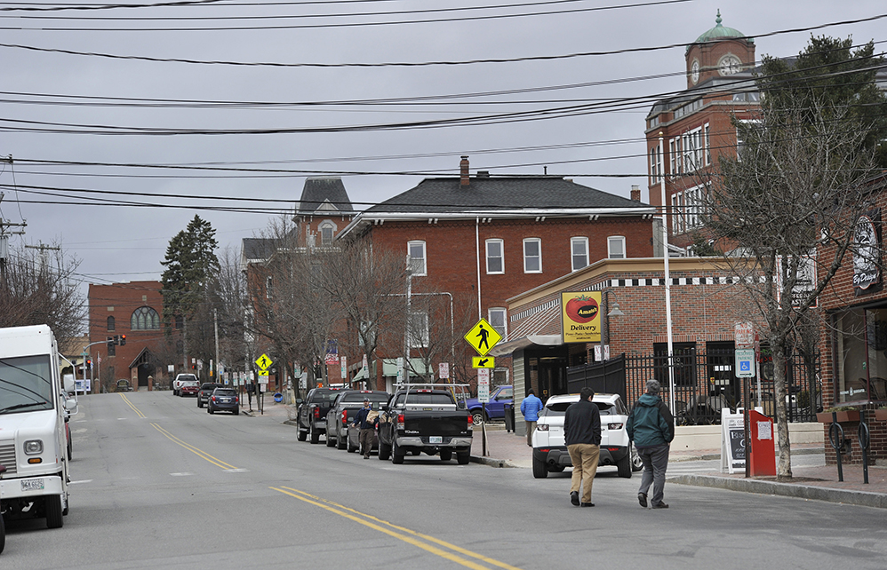 A view up India St. in downtown Portland, with Amato's sandwich shop on the right at the corner of Newbury Street, photographed on Monday, March 14, 2016.