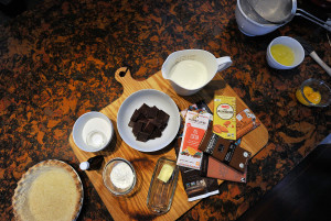 Ingredients for and ethical Chocolate Meringue Pie for Easter.