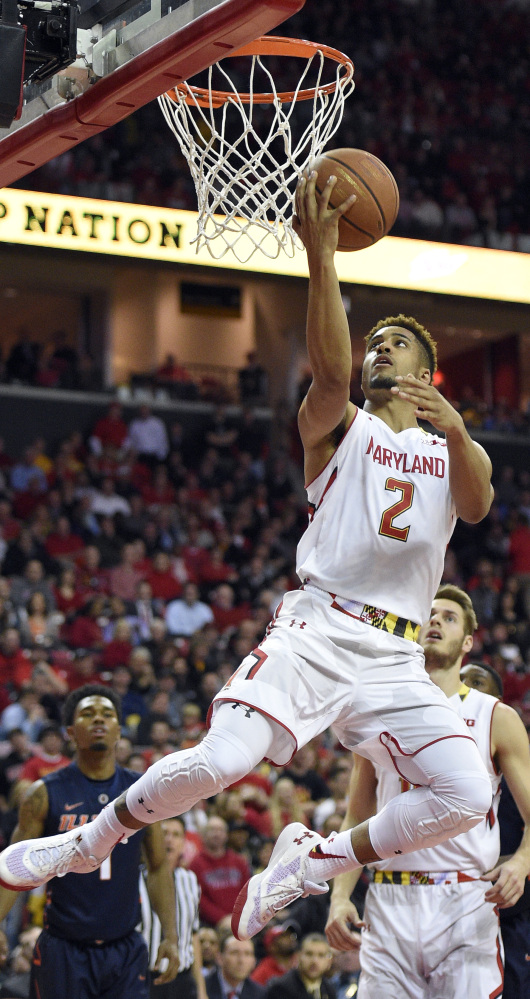 Maryland’s Melo Trimble scores on a layup during an 81-55 win Thursday at College Park, Md.