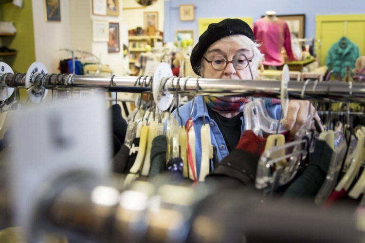 Portland’s Janet Gunn is one of many senior citizens who relies on Good Cause Thrift Shop for bargain clothing and housewares. 