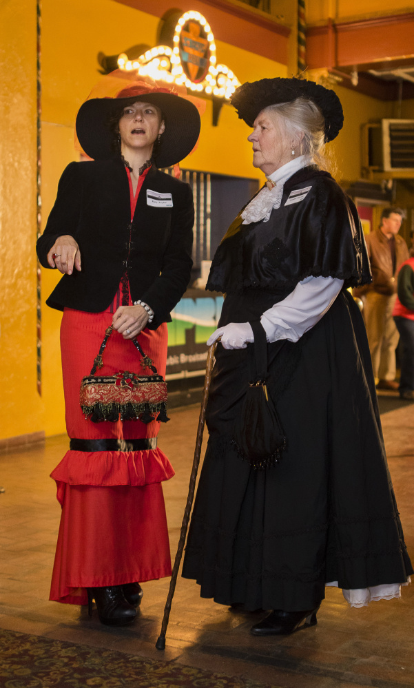 Katy Taylor of Bath and Sandra Martin of Topsham wear Victorian-era clothing for the "Downton Abbey" event.
Carl D. Walsh/Staff Photographer