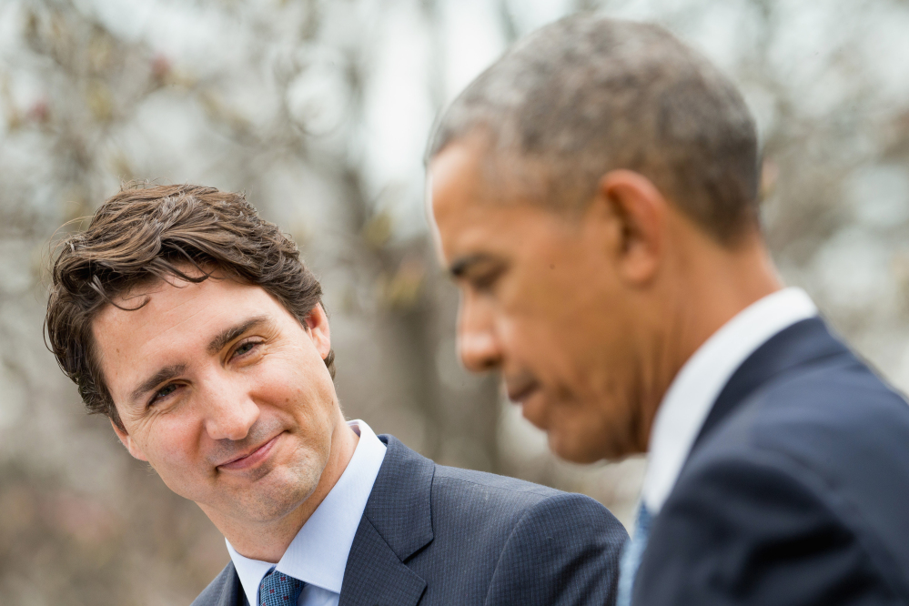 Canadian Prime Minister Justin Trudeau thanks President Barack Obama while speaking at a bilateral news conference in the Rose Garden of the White House in Washington on Thursday.