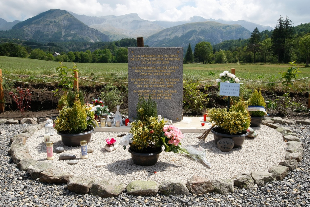 A stele, or stone slab erected as a monument, is set up in the area near where a Germanwings aircraft crashed in Le Vernet in the French Alps.