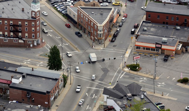 The Woodfords Corner intersection is seen in this aerial photograph in 2013. 