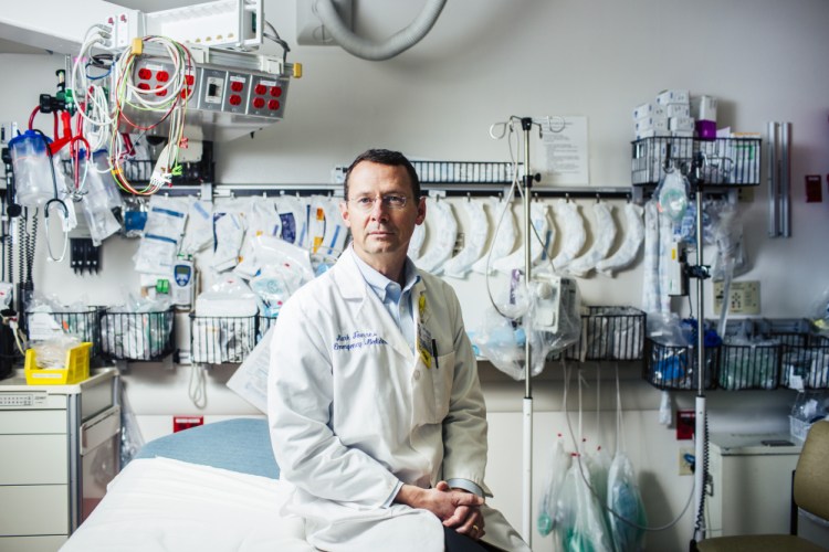 Mark Fourre, M.D., at the Emergency Department at Maine Medical Center in Portland. “On pretty much every shift, I take care of people who don’t have primary care,” says Fourre.