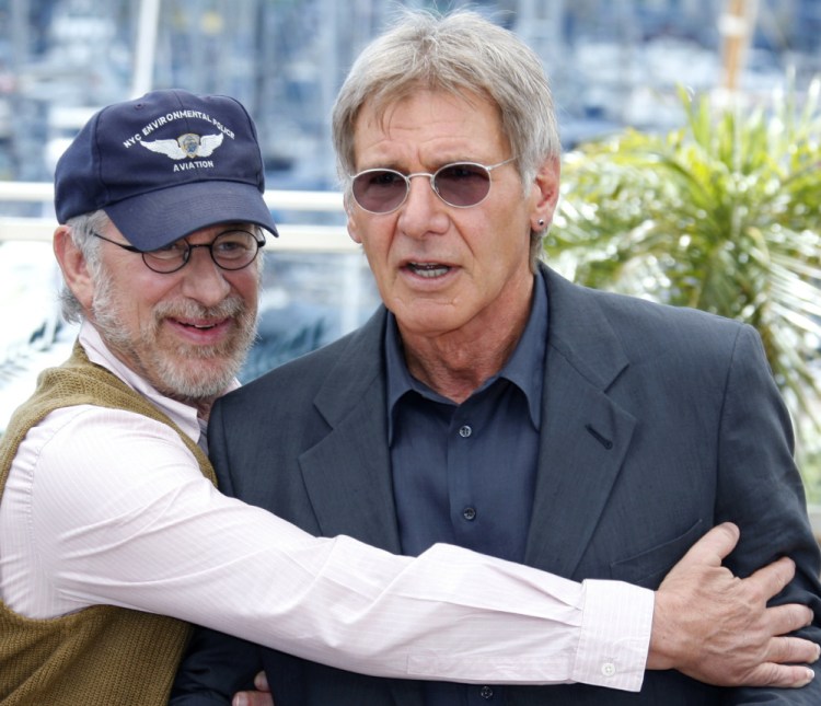 Steven Spielberg, left, with Harrison Ford at the 2008 Cannes Film Festival, always insisted Ford would not be replaced as Indiana Jones. Spielberg will direct Ford’s reprise of the role.