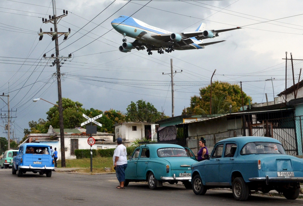 Air Force One approaches Havana’s international airport Sunday. President Obama is the first U.S. president to visit Cuba since Calvin Coolidge nearly 90 years ago. The U.S. cut ties with the Communist nation in 1961.